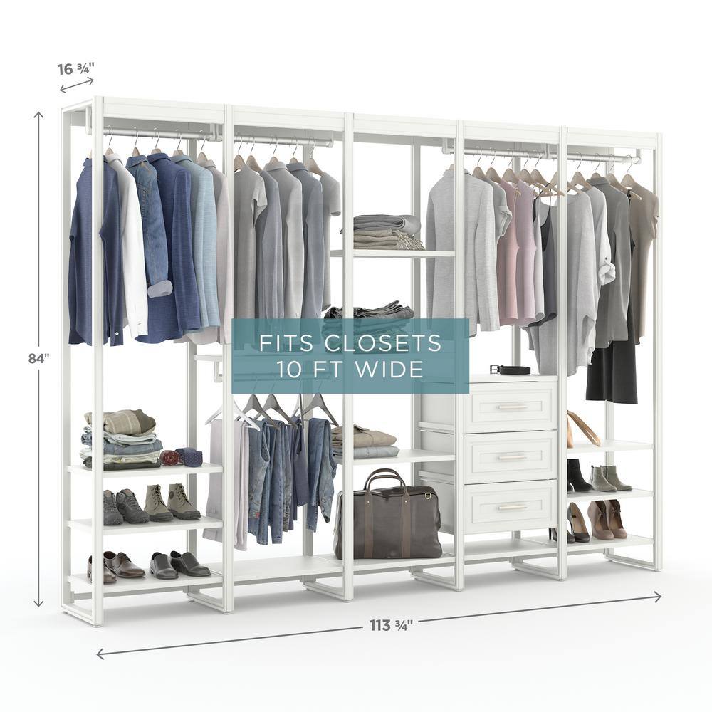CLOSETS By LIBERTY 113 in. W White Adjustable Tower Wood Closet System with 3 Drawers and 19 Shelves