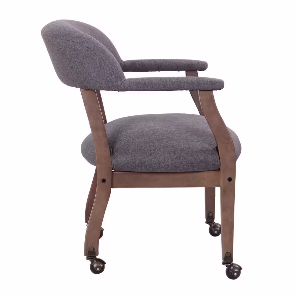 BOSS Office Products Gray Fabric Traditional Rolling Captains Chair with Driftwood Finish, Brass Hooded Casters