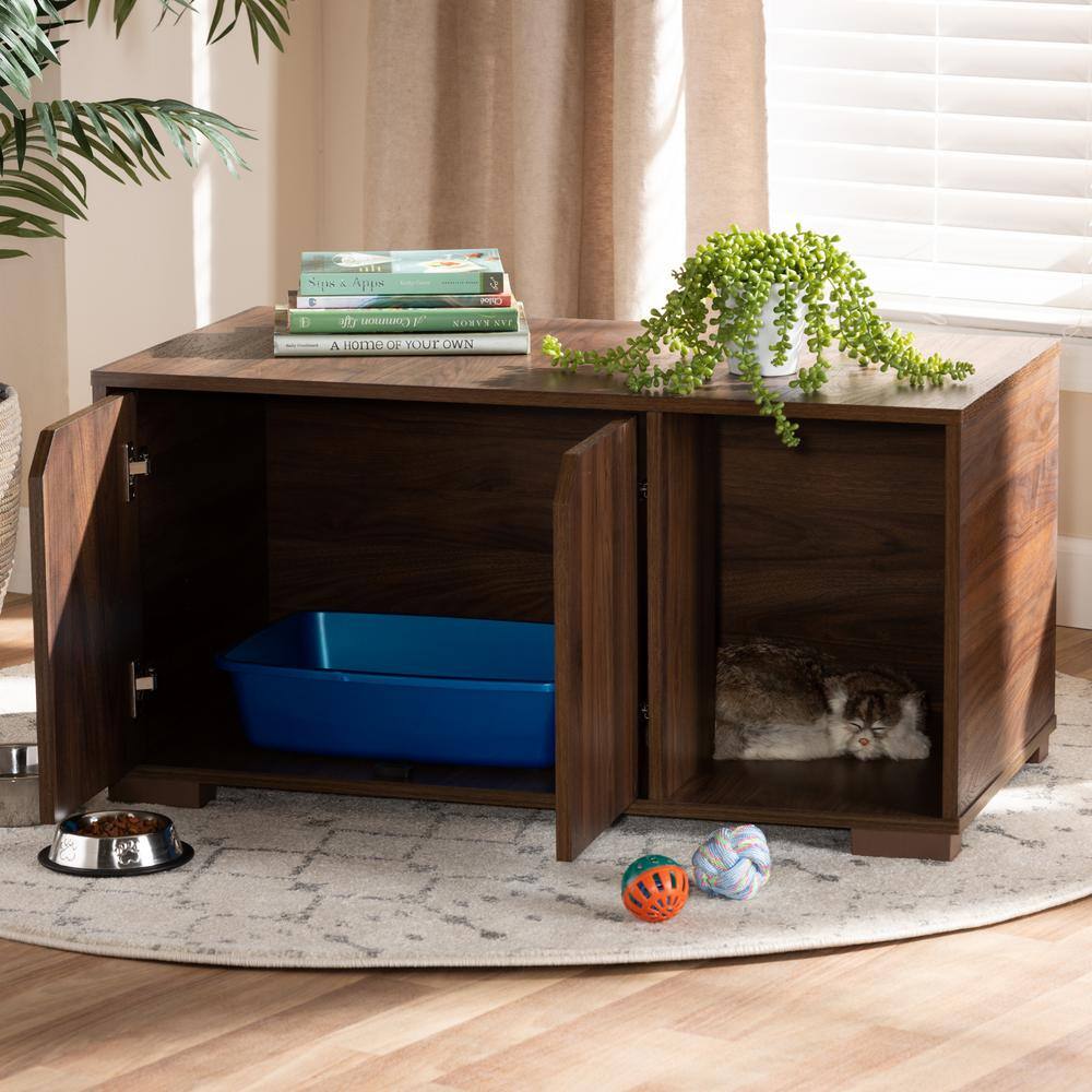 Baxton Studio Jasper Walnut Wood Cat Litter Box Cover House