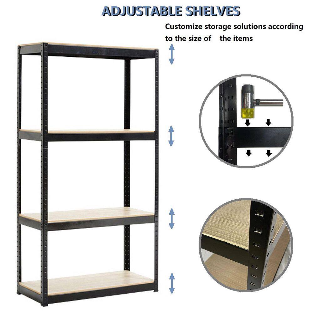 None Black Heavy Duty 4-Tier Steel Frame Shelving Unit (31.47 in. W x 59 in. H x 14.47 in. D)