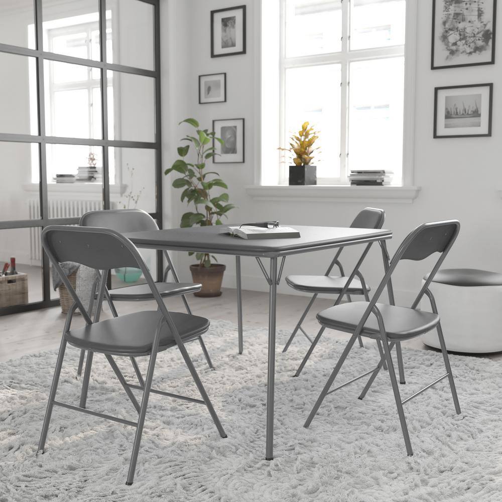 Carnegy Avenue 5-Piece Gray Folding Card Table and Chair Set