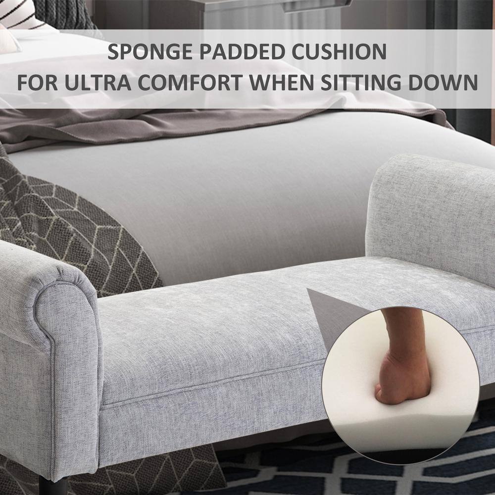 HOMCOM Light Grey Polyester Armrest Ottoman Bench 23 in. x 52 in. x 18 in.