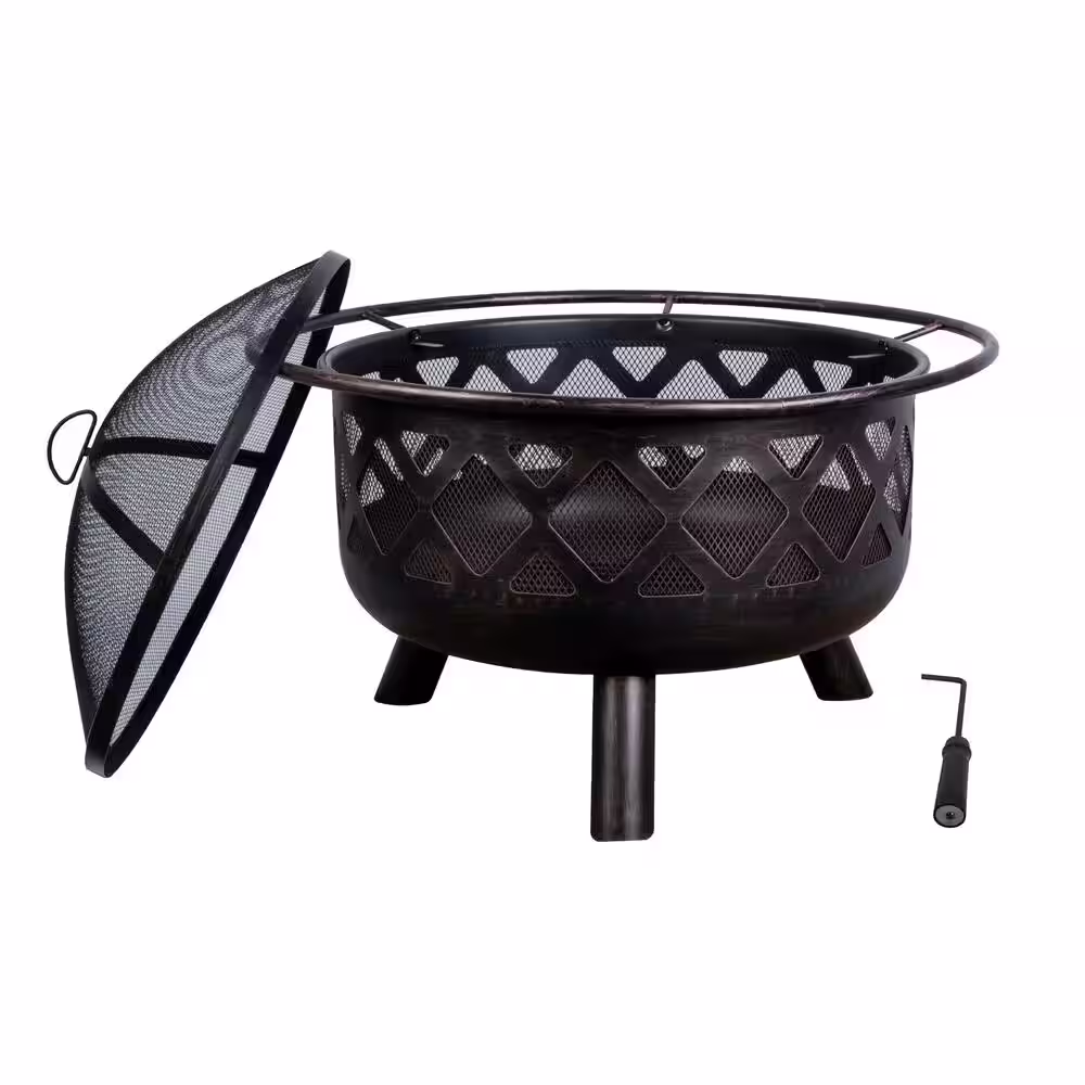 None Crofton 32 in. Round Steel Fire Pit with lid and poker
