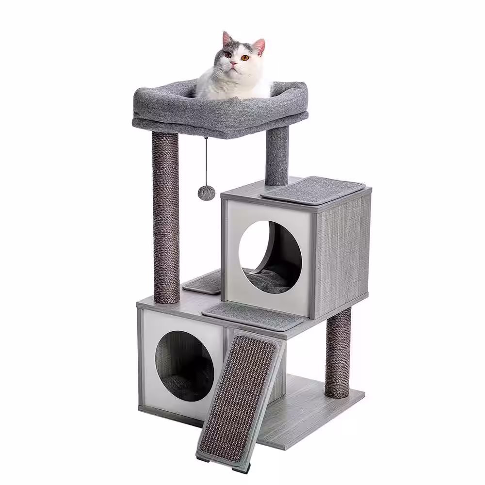 Foobrues Gray Pet Cat Scratching Posts and Trees Cat Houses