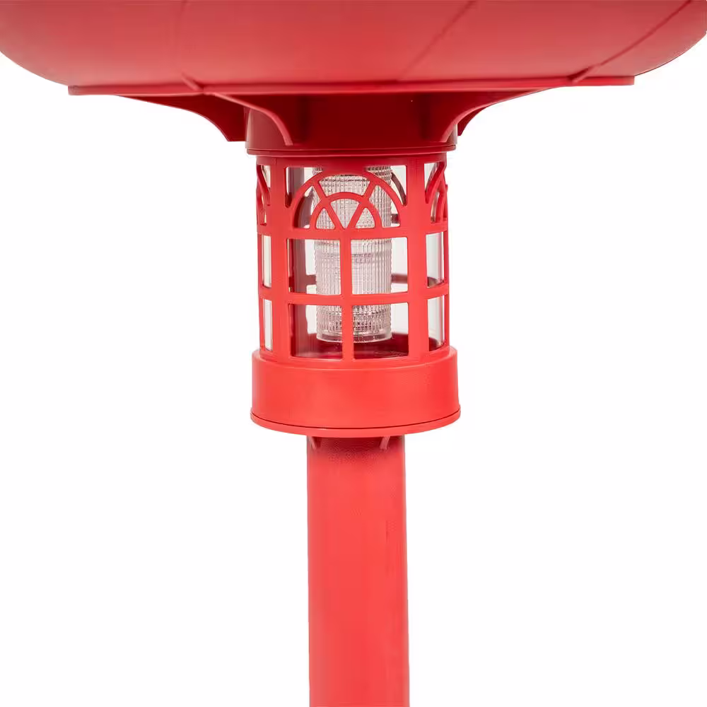 SunRay Beacon Point Solar Lighted Bird Bath in Red