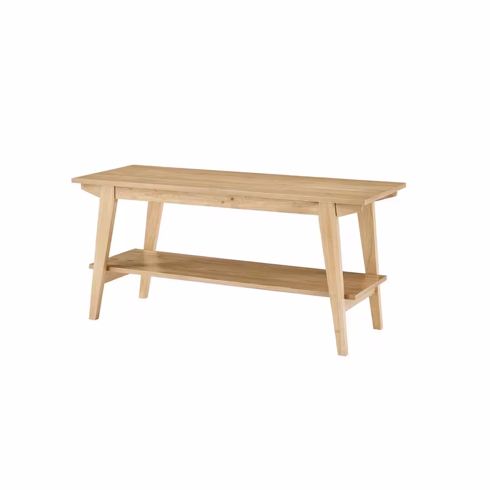 Welwick Designs English Ash Wooden Scandinavian Bench with Lower Shelf (18.25 in. H x 39.5 in. W x 15 in. D)