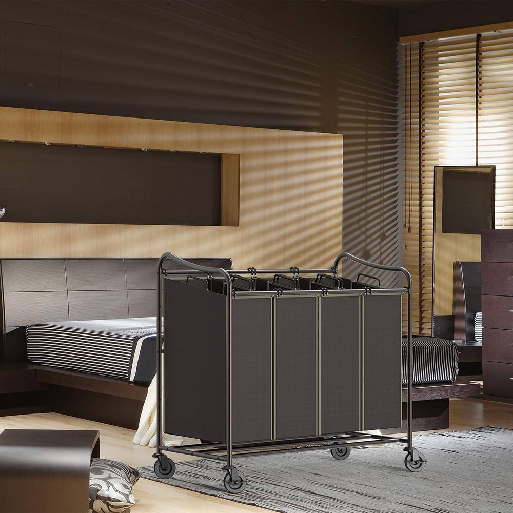 None 32.3 in. W x 17.5 in. D x 33 in. H Fabric Laundry Basket Hamper with Wheels Bronze