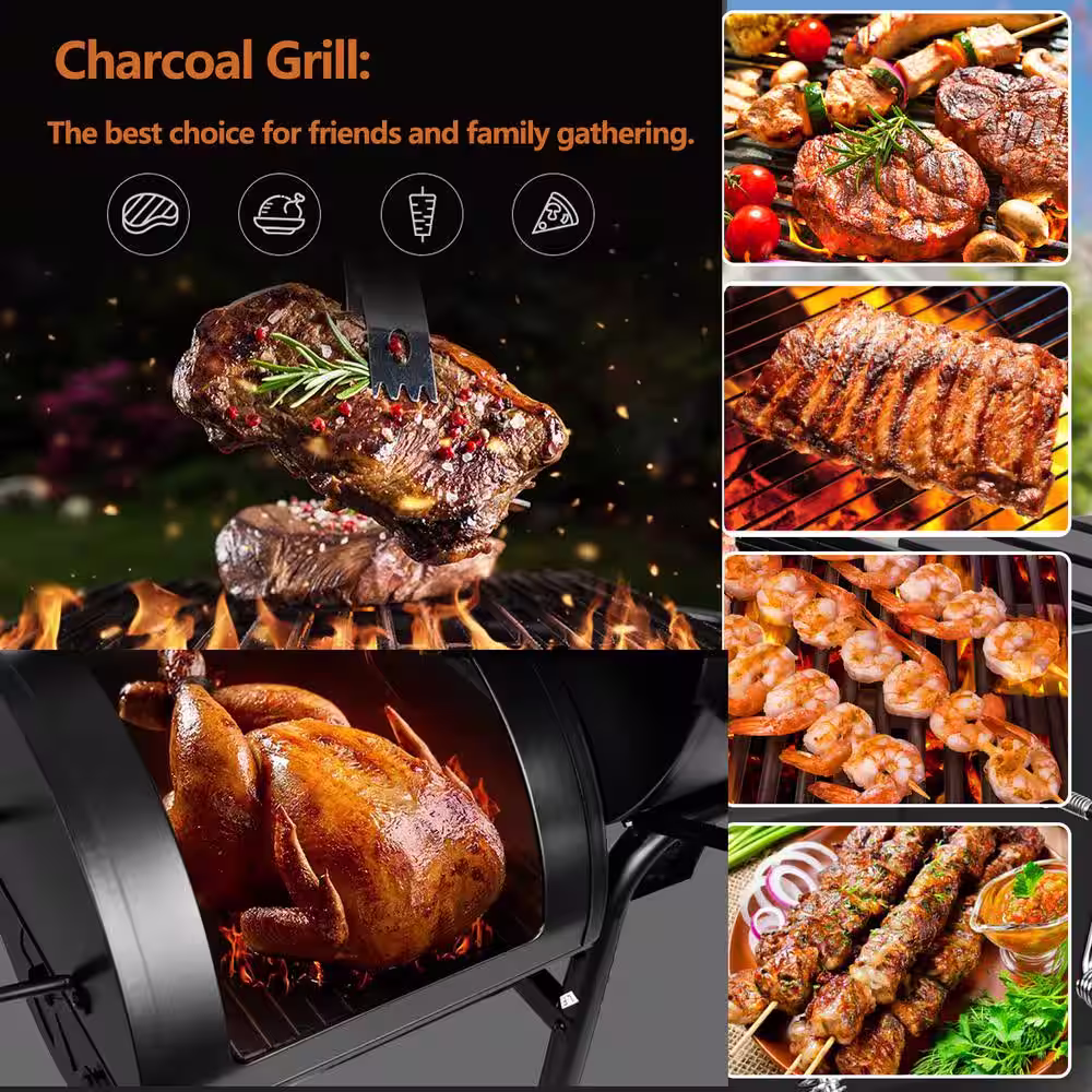 None Classic Charcoal Grill in Black with Offset Smoker