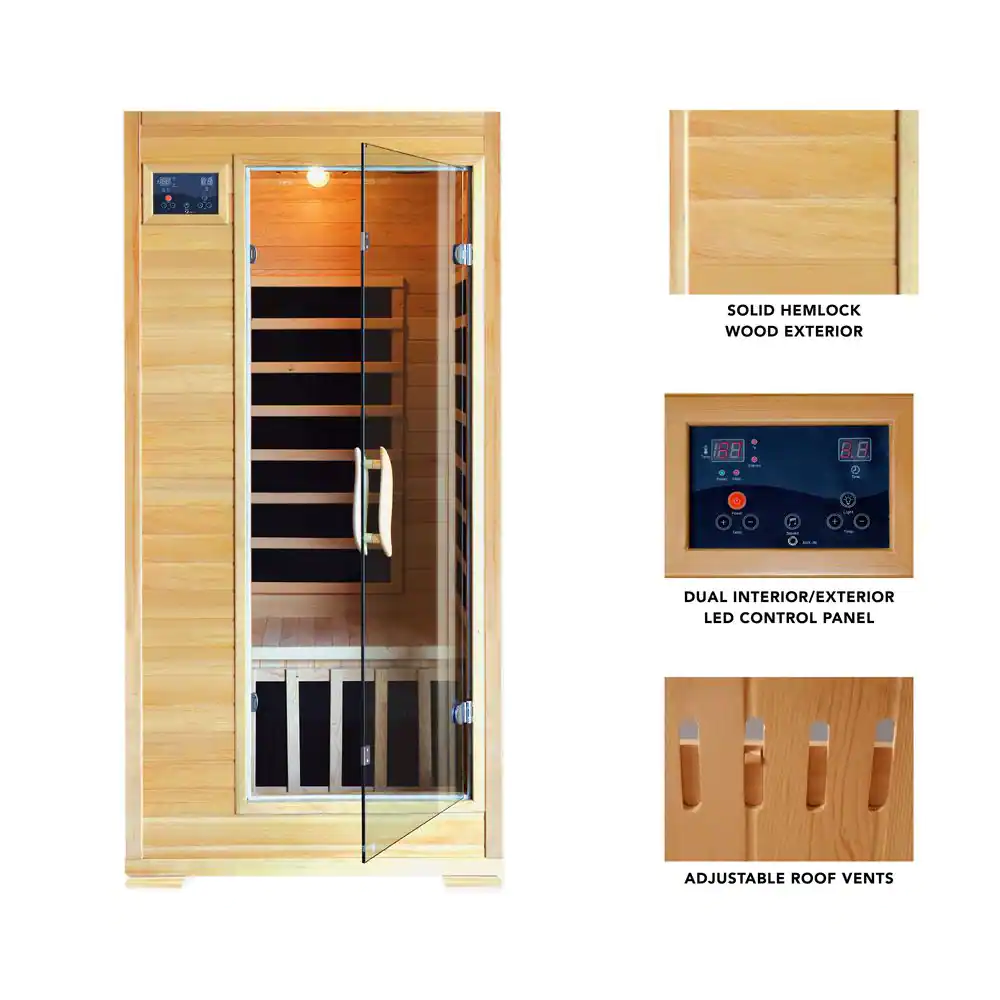 Radiant Sauna 1 to 2 Person Hemlock Infrared Sauna with 4 Carbon Heaters