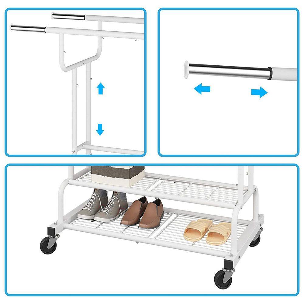 None White Metal Garment Clothes Rack With Double Rod 38 in. W x 62 in. H