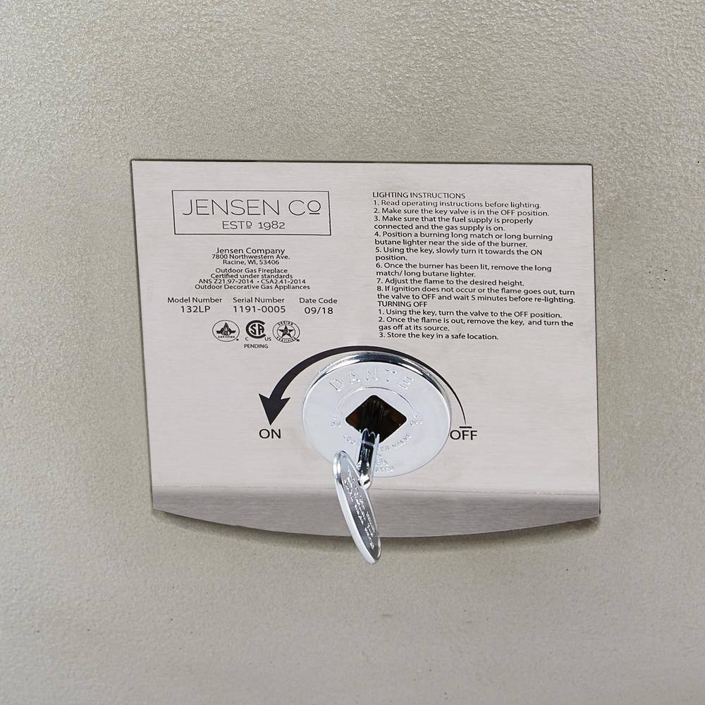 JENSEN CO Pompton 38 in. Round Concrete Composite Propane Fire Pit in Fog with Vinyl Cover