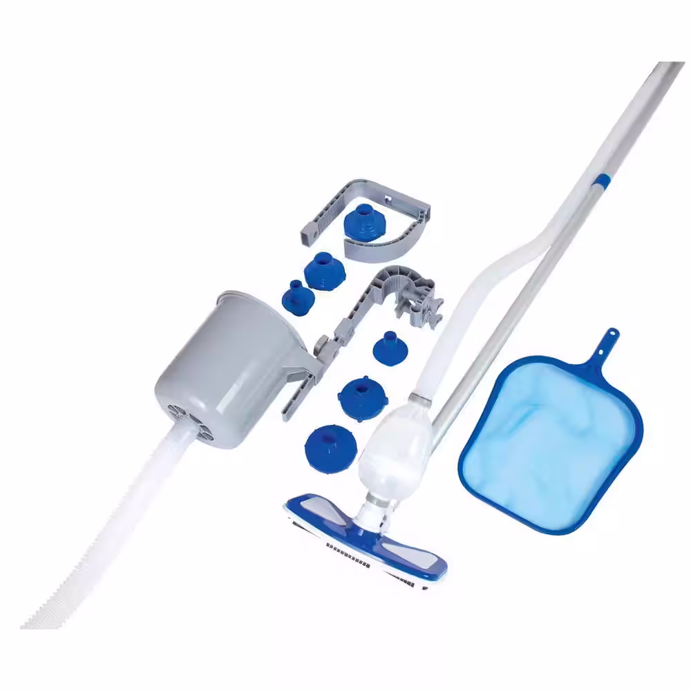 Bestway 18 ft. Power Steel Swimming Pool Set with Vacuum and Maintenance Kit, Oval