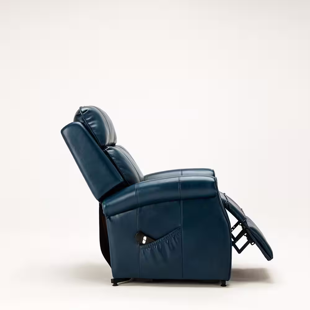 None Lehman 35 in. Width Big and Tall Navy Blue Faux Leather 3 Position Recliner