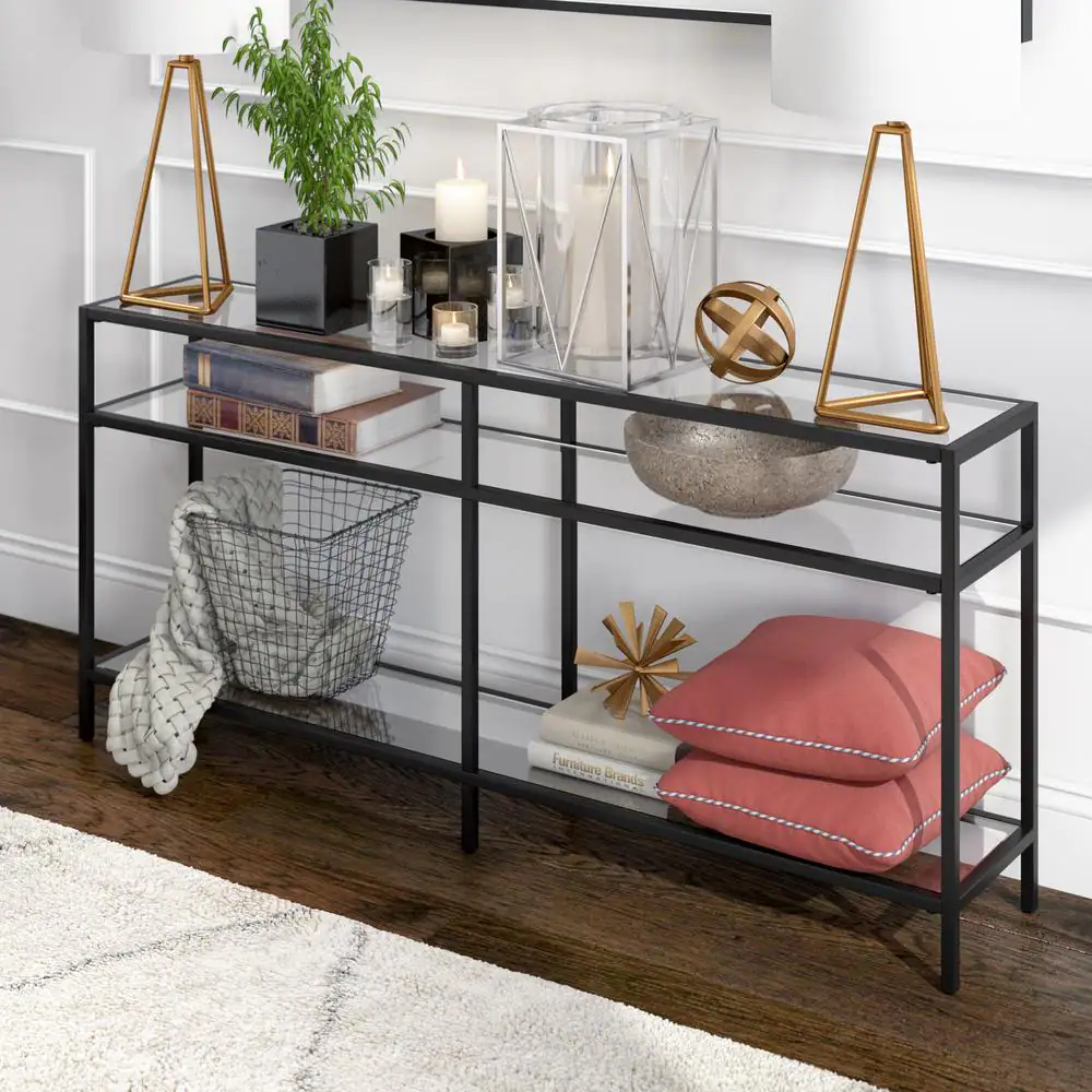 Meyer&Cross Sivil 64 in. Blackened Bronze Rectangle Glass Console Table