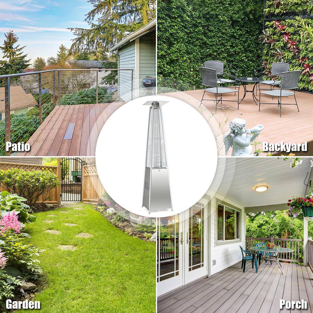 Costway 42000 BTU 90 in. Tall Residential Pyramid Patio Heater Quartz Glass Tube Silver Flame Heating with Wheel