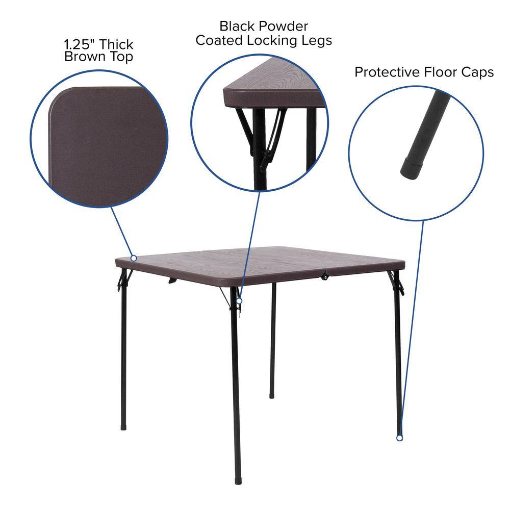 None 34 in. Brown Plastic Tabletop Metal Frame Folding Table