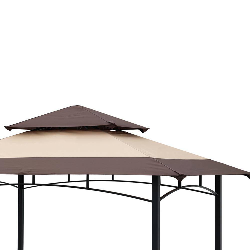 None 8 ft. x 5 ft. Brown Shelter Tent, Double Tier Soft Top Canopy and Steel Frame with Hook and Bar Counters