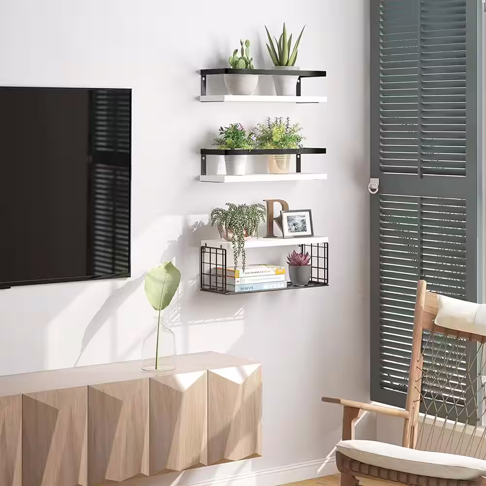 None 16.33 in. W x 6.29 in. D White Wood Decorative Wall Shelf, Wall Mounted Floating Shelves
