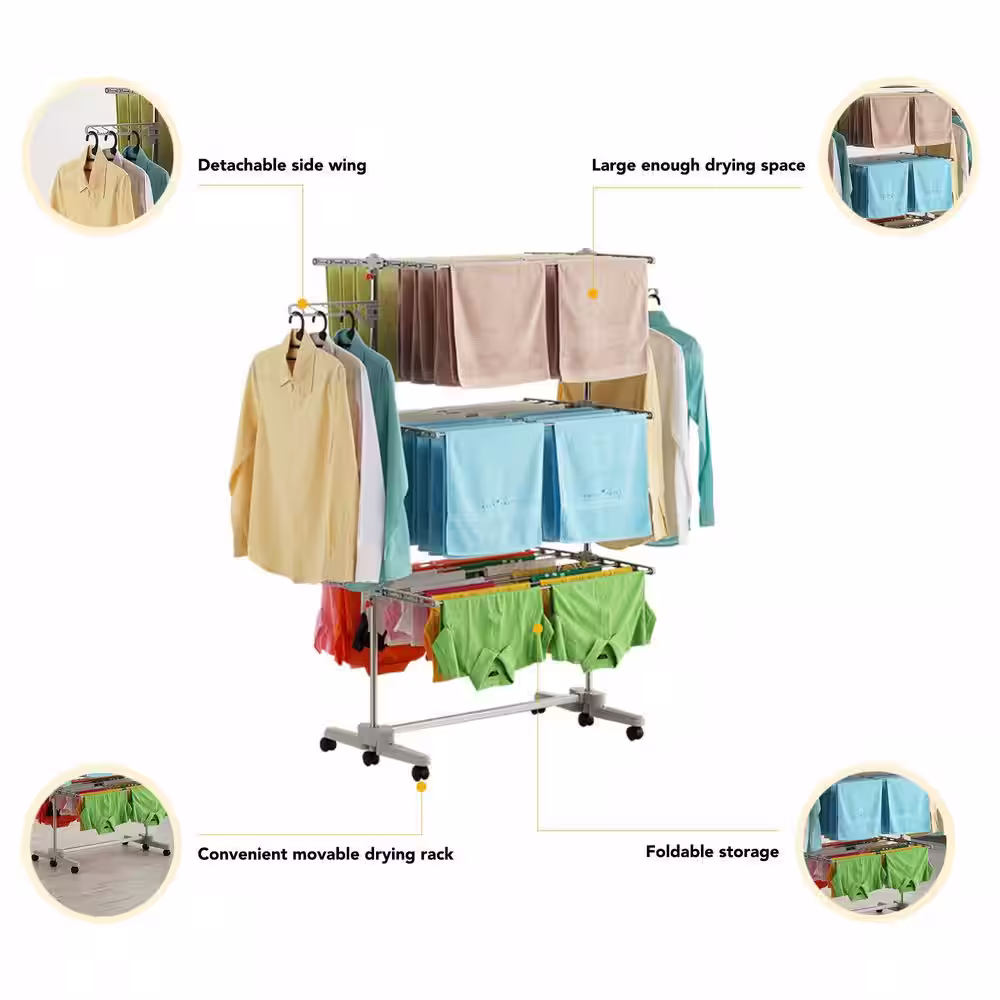 Hulife 57 1/2 in. x 55 in. 3-Tier Foldable Clothes Drying Rack