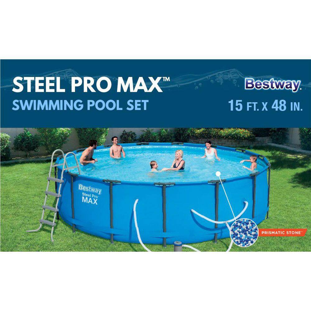 Bestway 15 ft. x 48 in. Round Hard Sided Steel Pro Max Above Ground Pool and API Revive! 32 Oz Clarifier