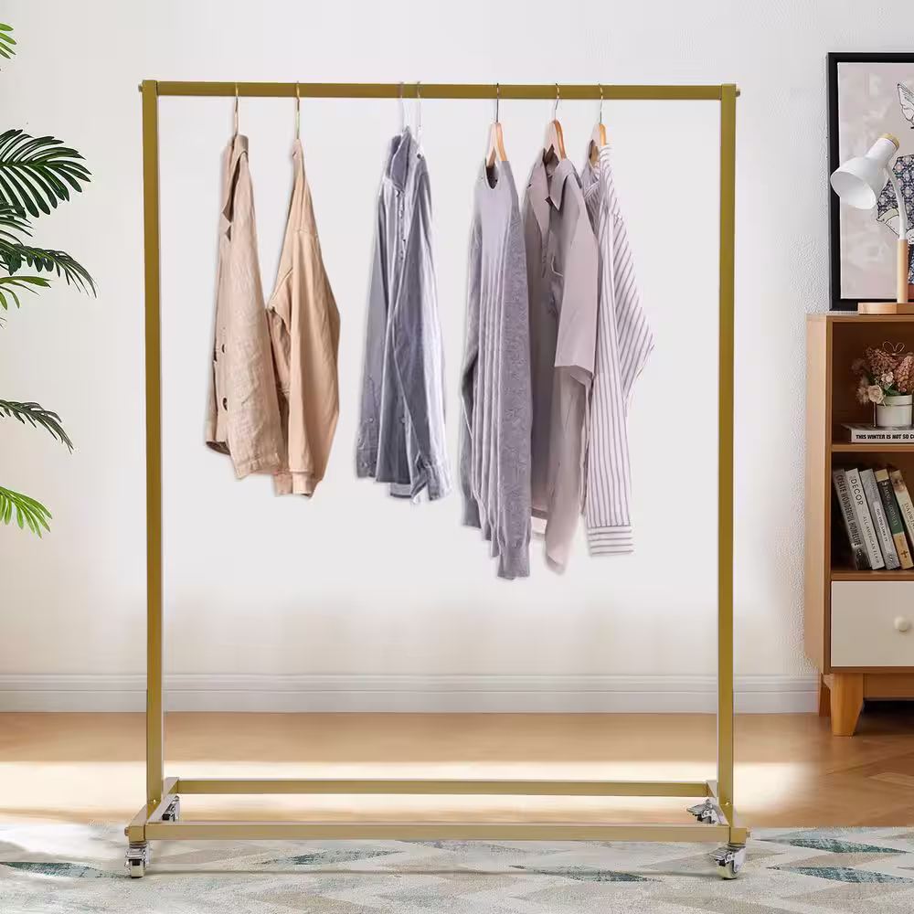 None Gold Metal Clothes Rack with Wheels 39.4 in. W x 51.2 in. H