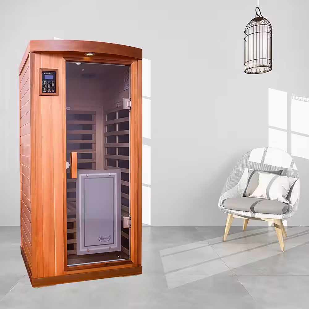 Whatseaso One-Person red cedar far infrared Sauna room 50HZ/120V with Control system & Bluetooth audio system & LED lights