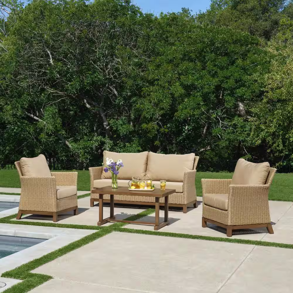 Canopy Cottonwood 4-Piece Resin Wicker Patio Deep Seating Set with Sunbrella Canvas Heather Beige Cushions
