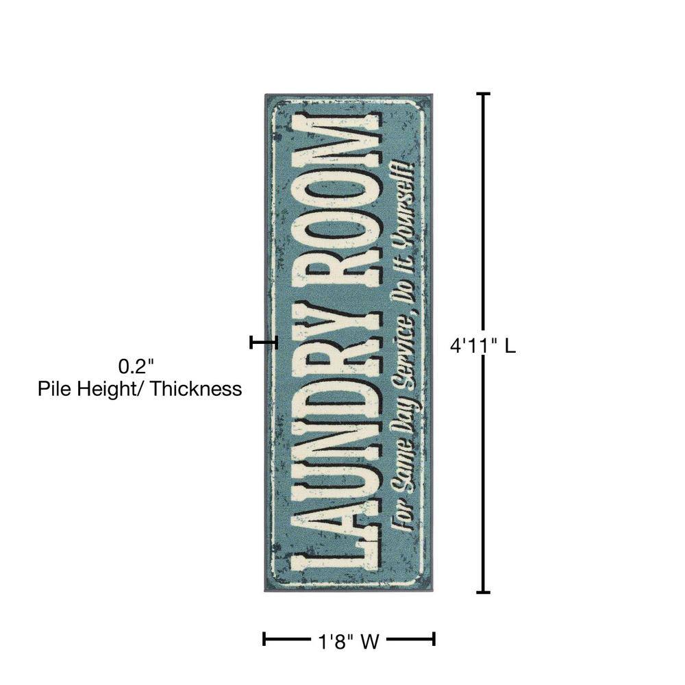 Ottomanson Laundry Collection Non-Slip Rubberback 2x5 Laundry Room Runner Rug, 20 in. x 59 in., Baby Blue