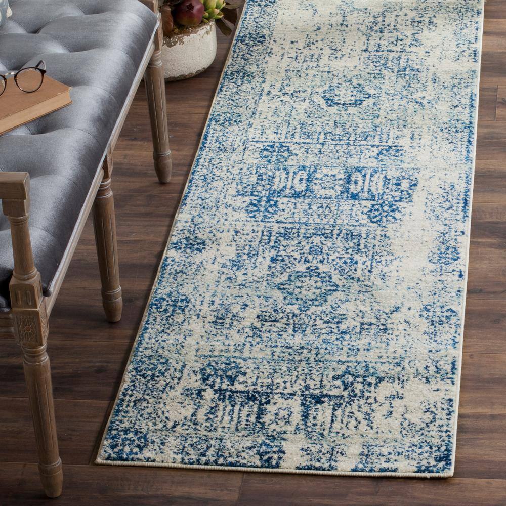 SAFAVIEH Evoke Ivory/Blue 2 ft. x 19 ft. Border Runner Rug