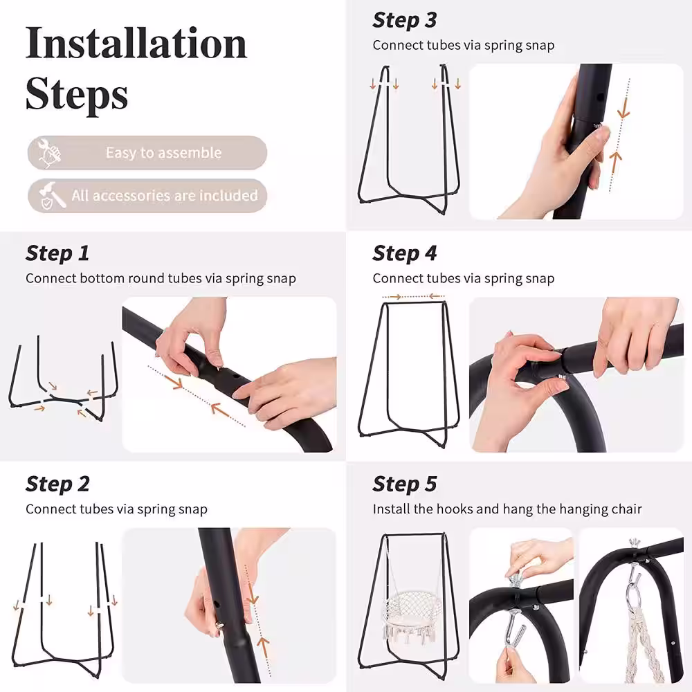 Atesun Patio Swing Chair with Stand and Cushion, 330 lbs Capacity, Patent Pending, Beige