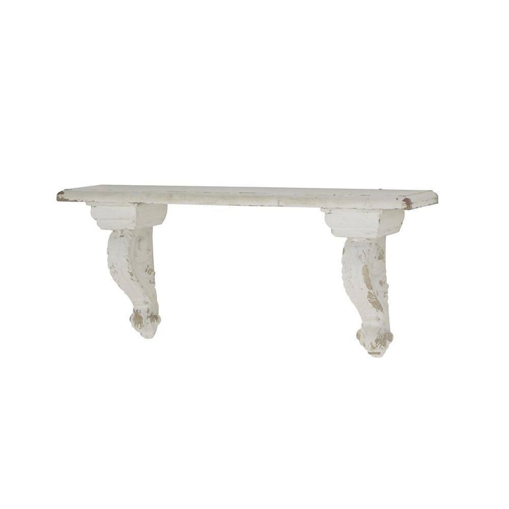 Litton Lane White 1 Shelf Wood Scroll Wall Shelf