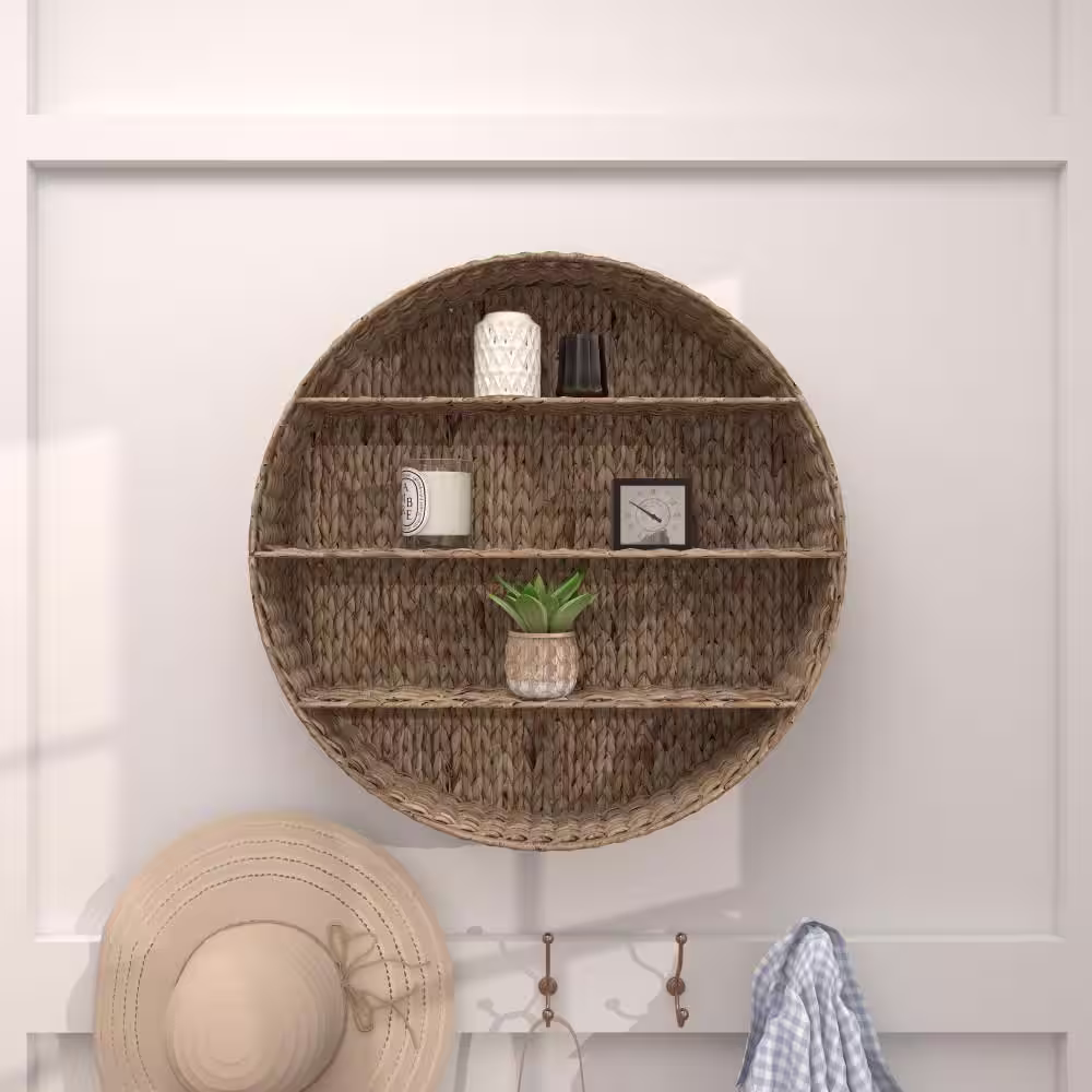 Litton Lane 14 in. x 32 in. White Wood Farmhouse Wall Shelf