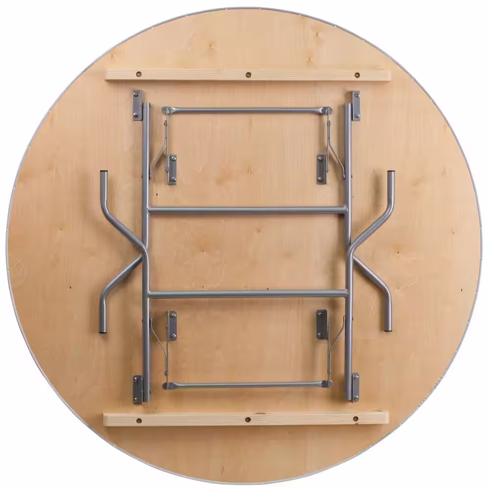 None 60 in. Natural Wood Tabletop Metal Frame Folding Table