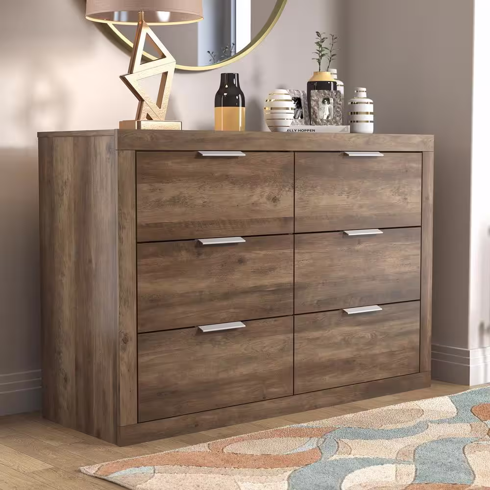 GALANO Harlowin 6-Drawer Knotty Oak Dresser (31.7 in. x 46.5 in. x 16.1 in.)