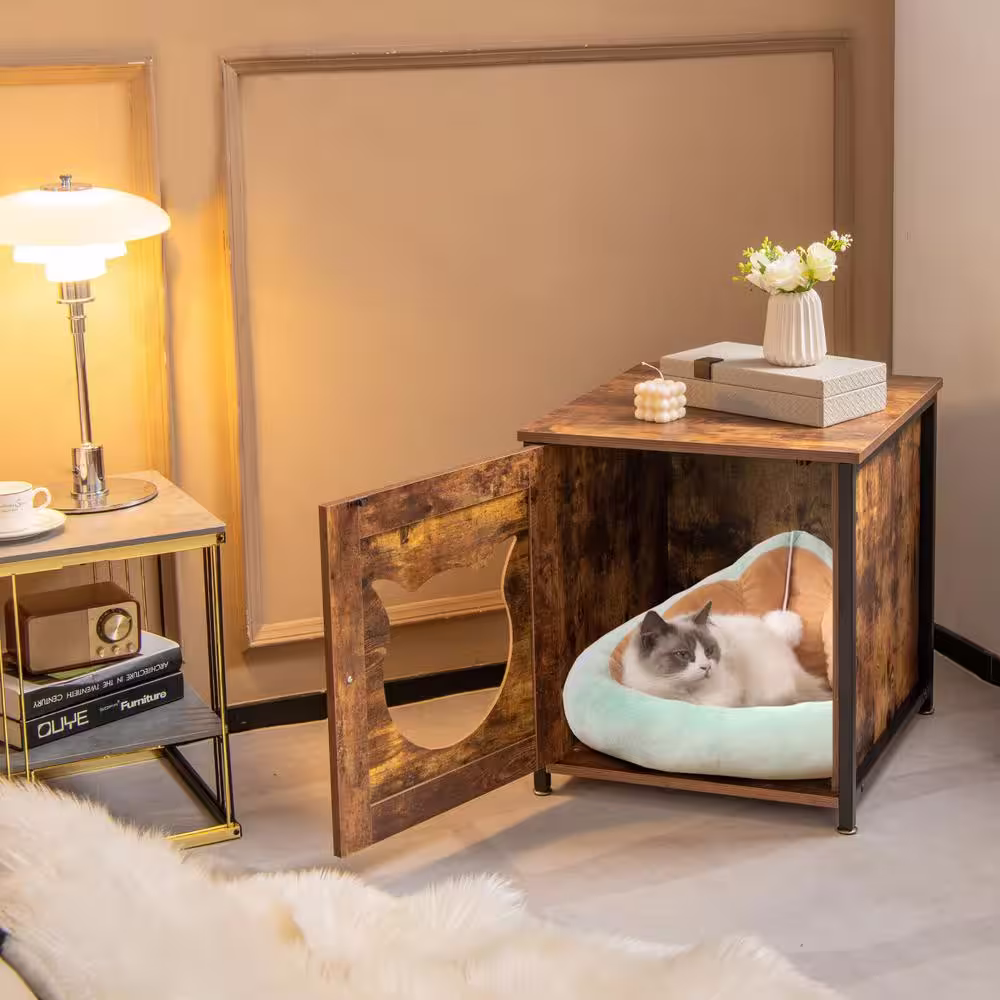 ANGELES HOME 19.5 in. x 21 in. MDF Cat Litter Box Enclosure with Door and Ventilated Hole