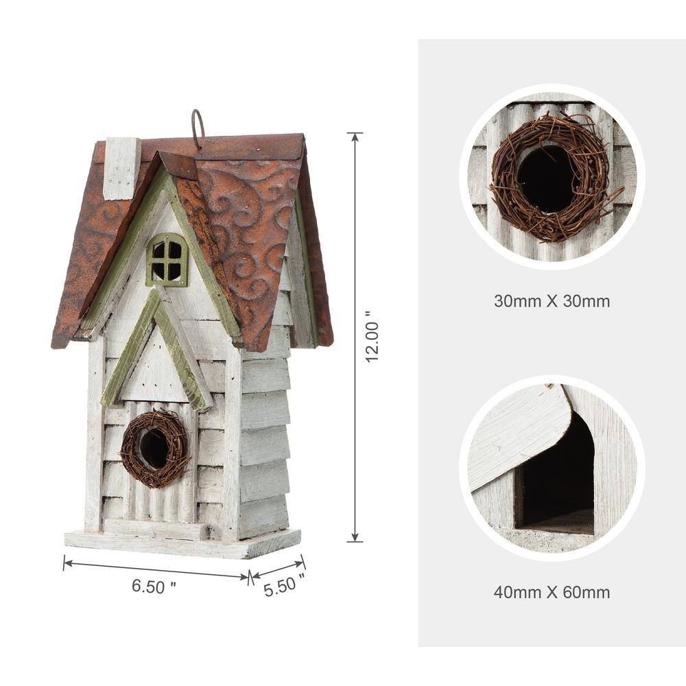 Glitzhome 12 in. H Distressed Solid Wood Birdhouse
