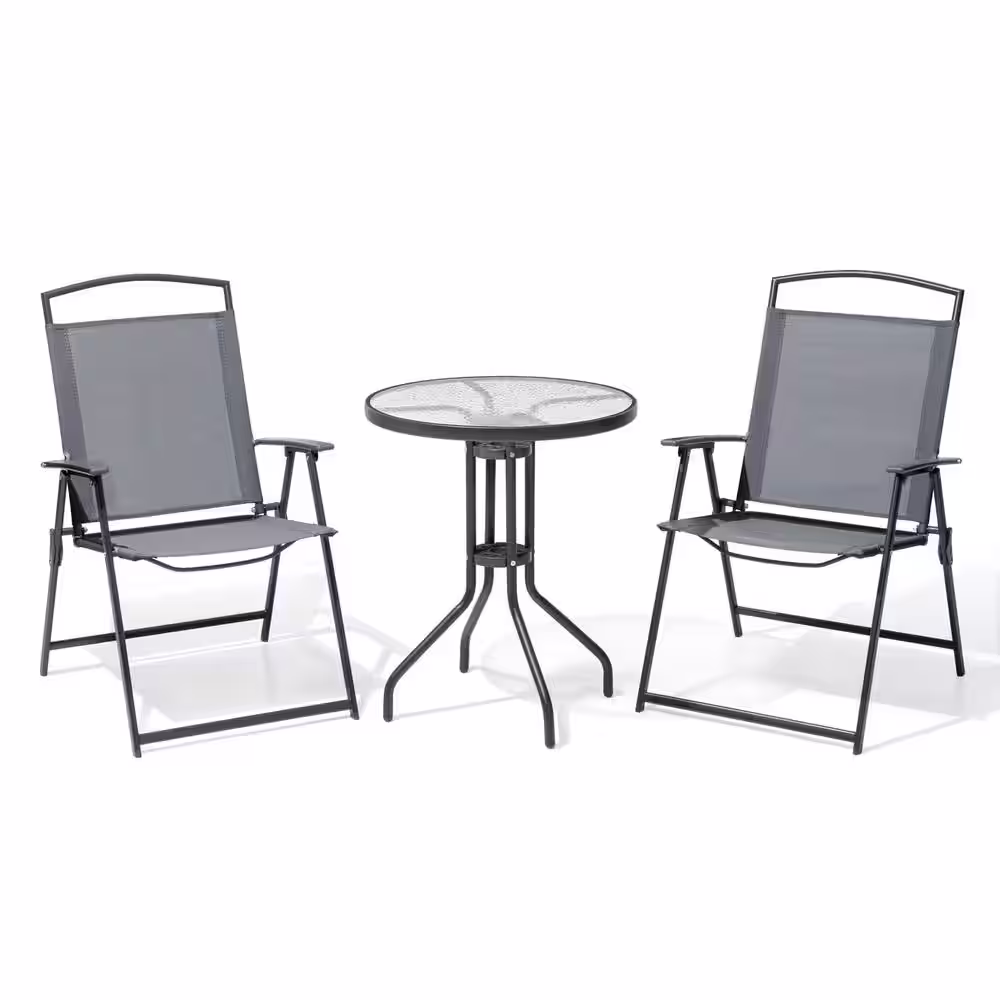 Crestlive Products 3-Piece Metal Round Outdoor Bistro Set in Gray