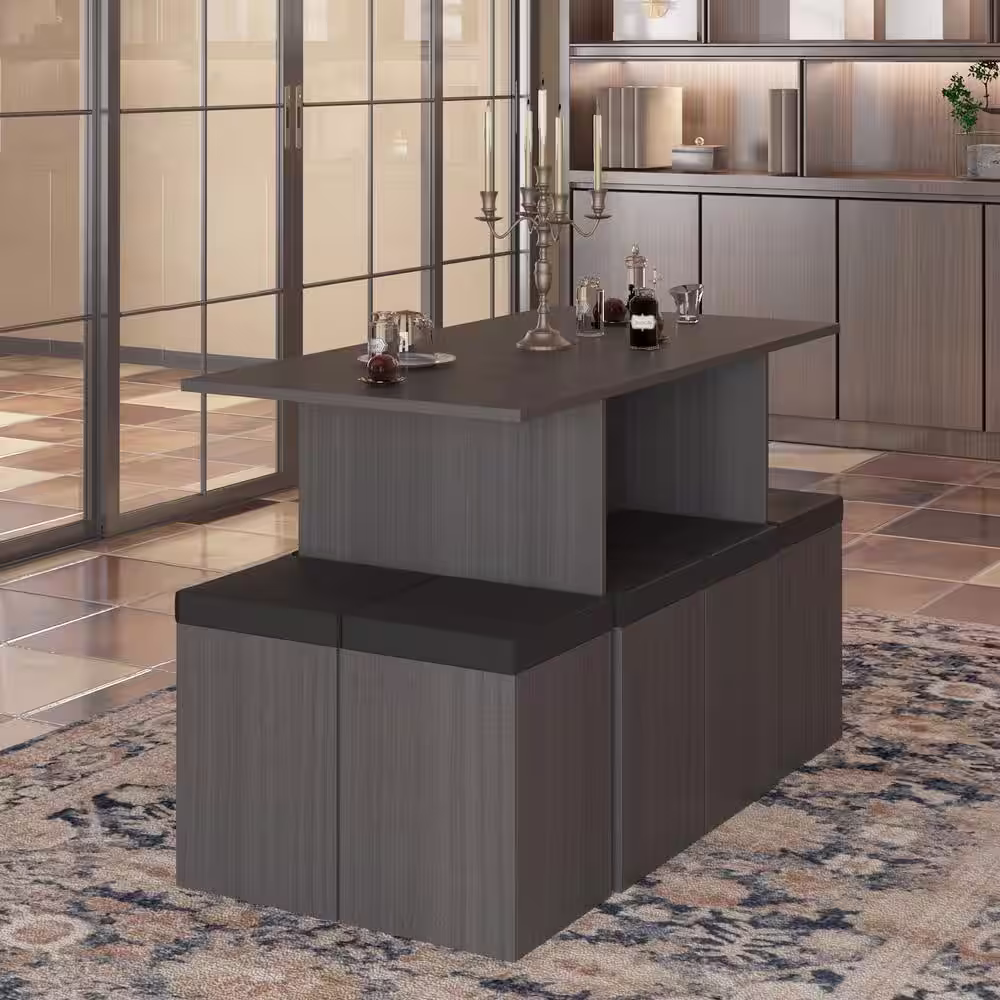 None 9-Piece Gray Dining Table Set Kitchen Furniture With Upholstered Seat and Table