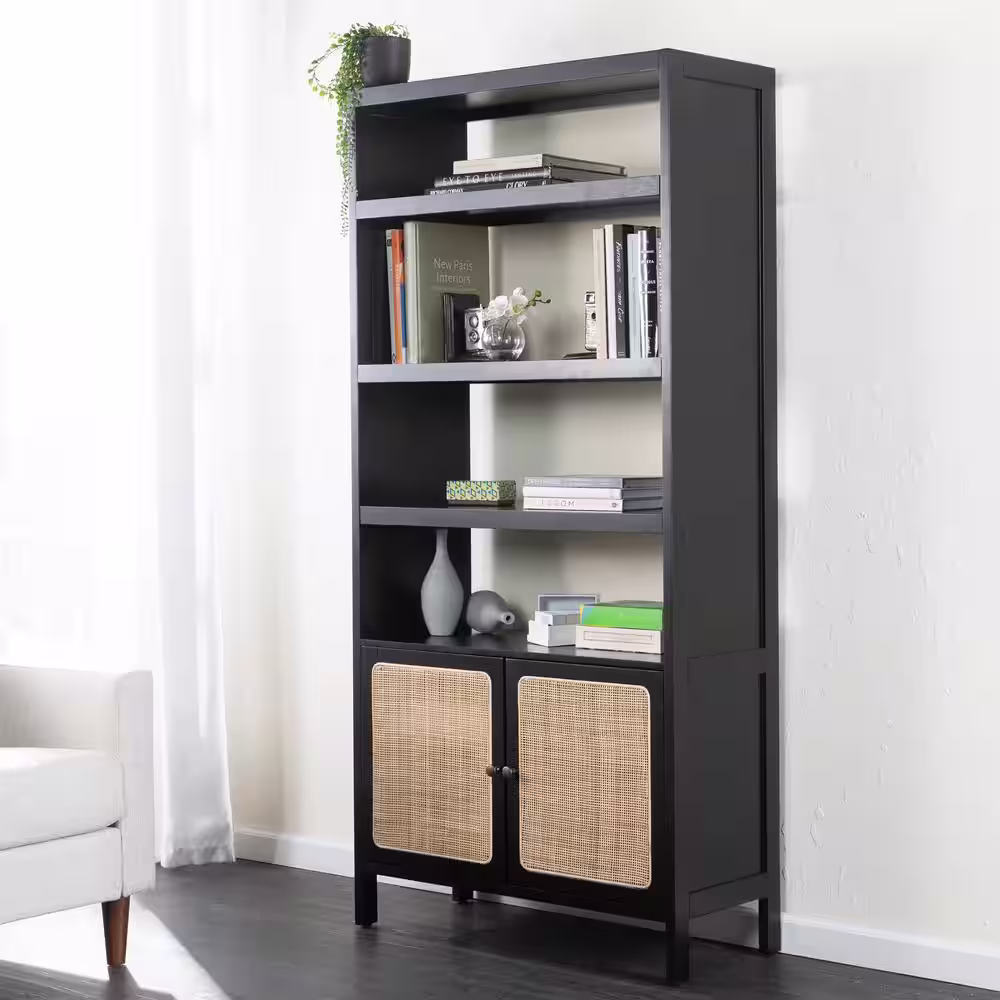 Southern Enterprises Carondale 74 in. Wide Black 4-shelves Standard Bookcase