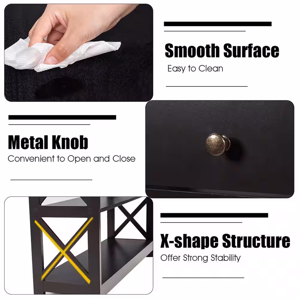 Costway Espresso Heavy Duty 3-Tier MDF Wire Shelving Unit Entryway Table (12 in. W x 31 in. H x 39 in. D)