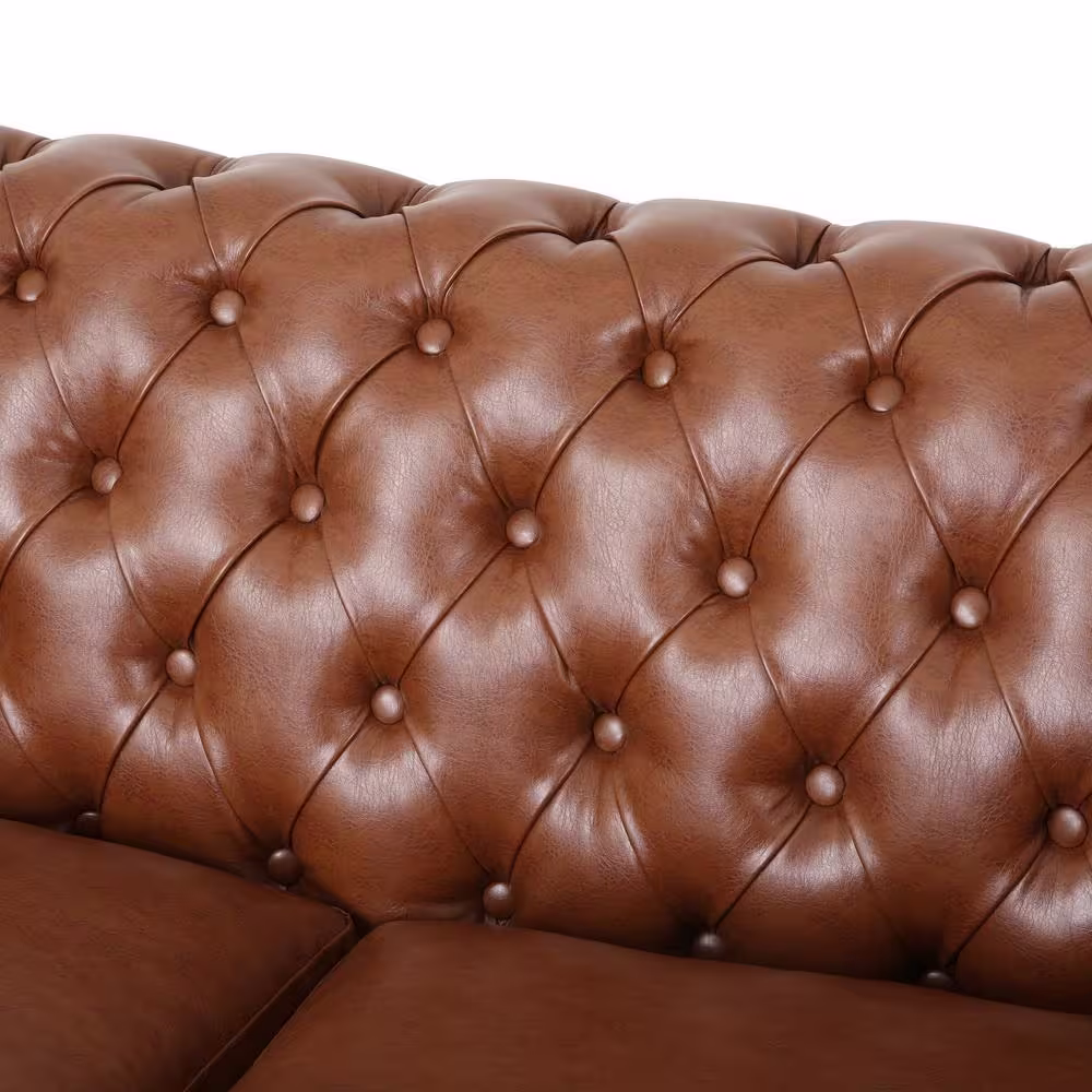 Noble House Silverdale 61.75 in. Cognac Brown Solid Faux Leather 2-Seat Loveseats with Nailhead