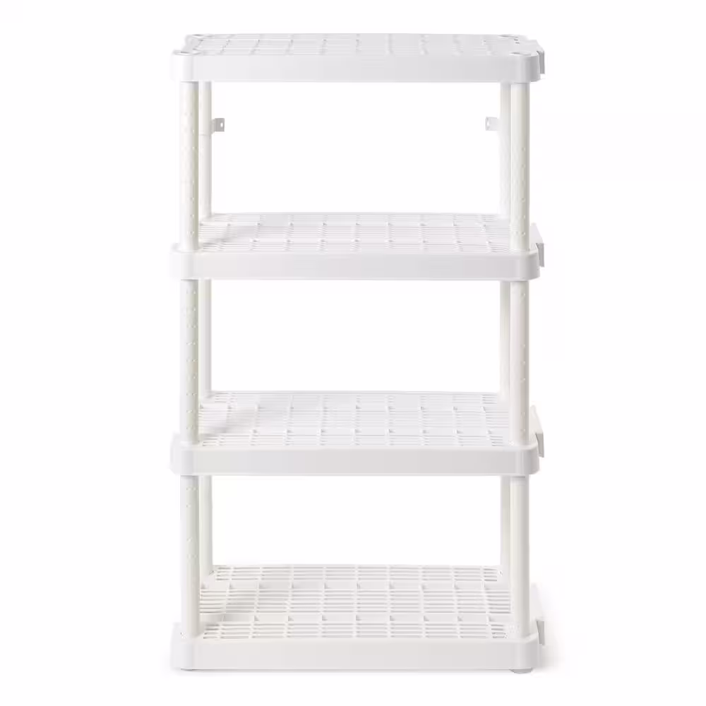 GRACIOUS LIVING 4 Shelf Adjustable Ventilated Medium Duty Shelving Unit, White, 14 x 32 x 54.5 inches