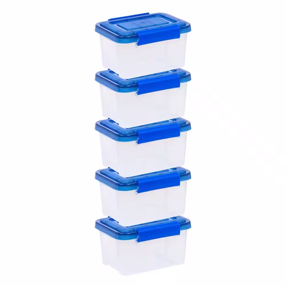 IRIS 1.5 Gal. WeatherPro Clear Plastic Storage Box with Blue Lid (5-Pack)