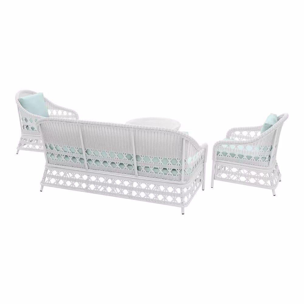 Hampton Bay Somersound 4-Piece Resin Wicker Patio Conversation Chat Set with CushionGuard Sea Breeze Cushions