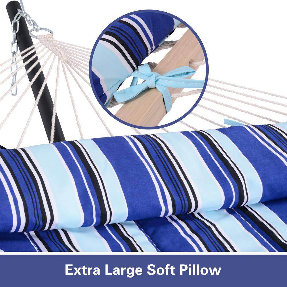 Atesun 10 ft. x 12 ft. Quilted Rope Hammock and 12 ft. Steel Stand with Detachable Pillow, Blue Stripe