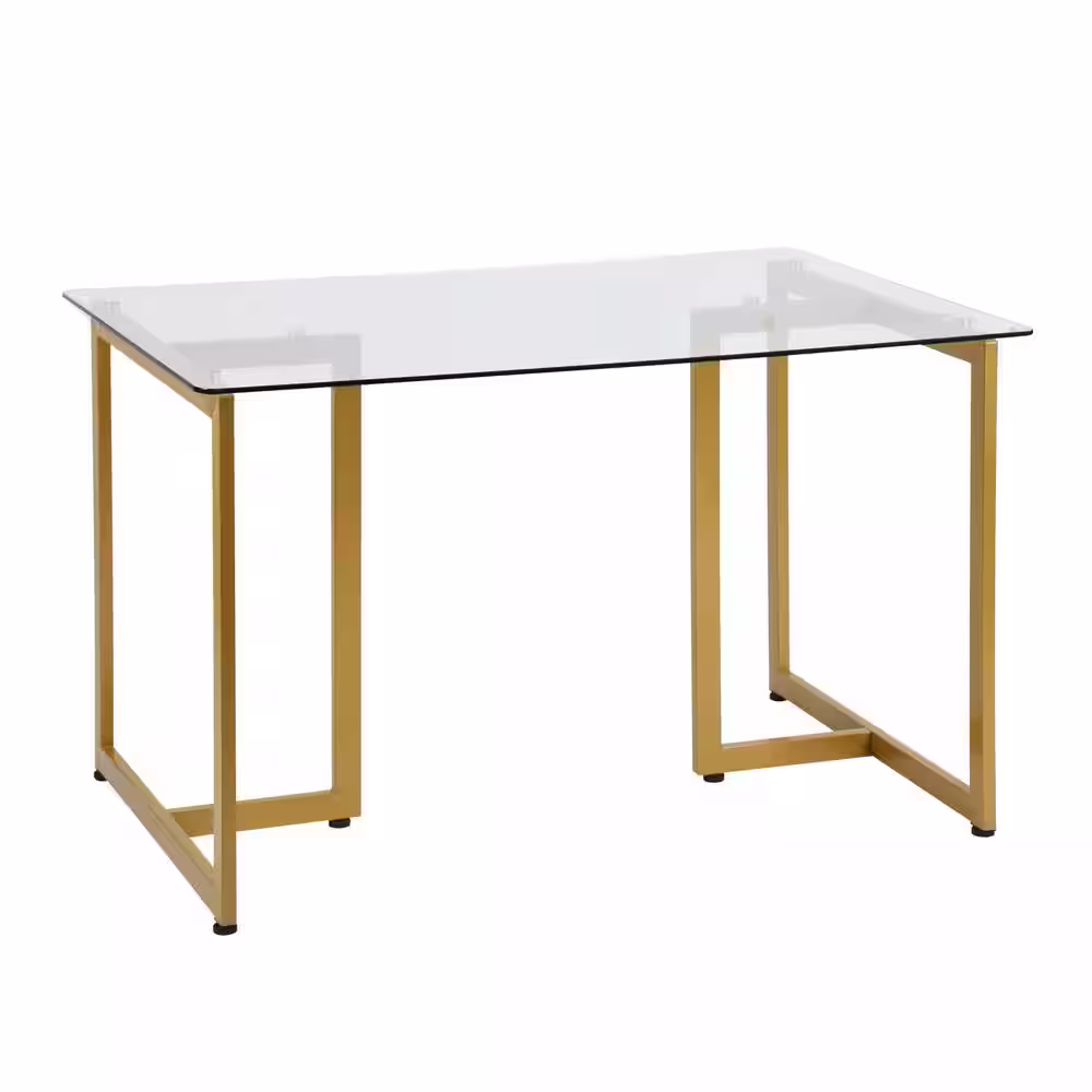 None Slip Scargill Beige 5-Pcs Elegant Dining Set with Glass Top Gold Leg Table and Fabric Upholstered Chairs (Seat 4)