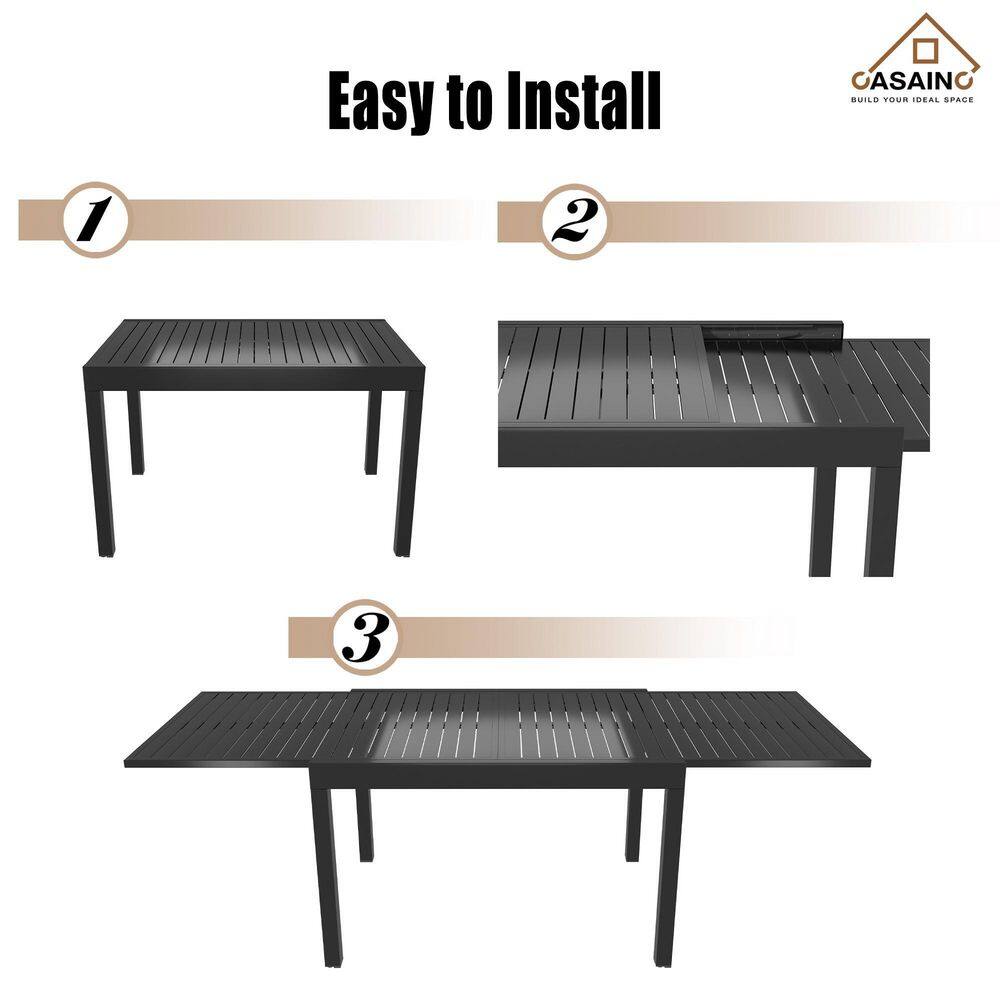 CASAINC 9-Piece Metal Outdoor Dining Set with Aluminum Extendable Dining Table and Beige Cushion