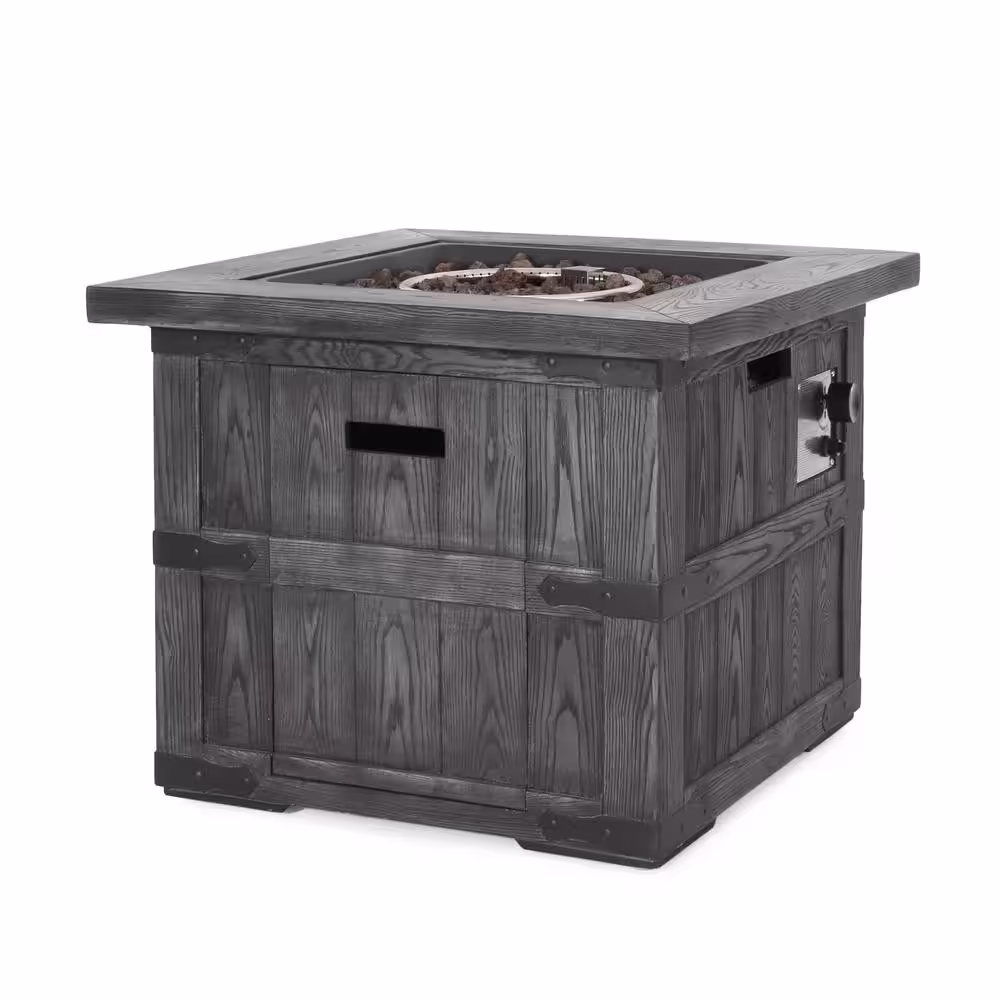 Noble House Pondway Gray Wood Textured Stone Fire Pit