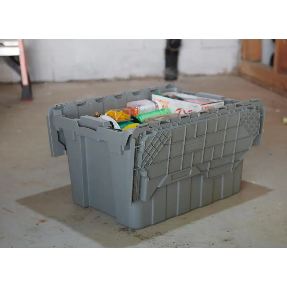 HDX 12 Gal. Commercial Flip Top Storage Tote in Gray