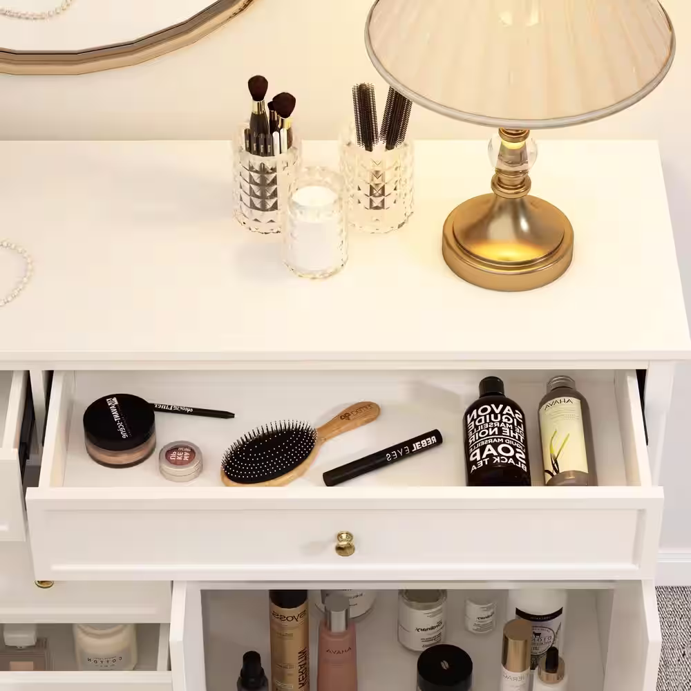 None 5 of Drawers White Wooden Dresser 59.1 in. W x 33.5 in. H x 15.7 in. D